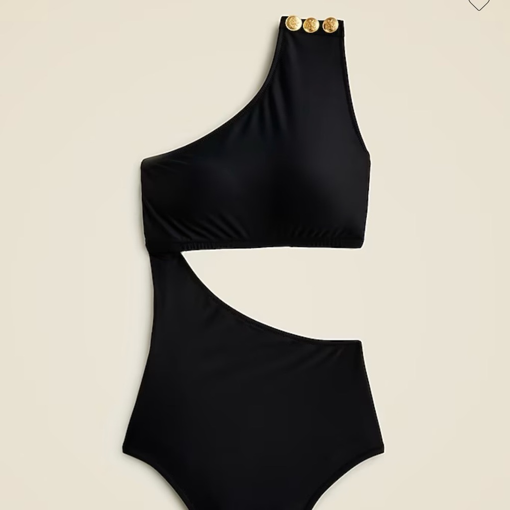 J. Crew NWT One-Shoulder Navy Swimsuit with Gold Accents